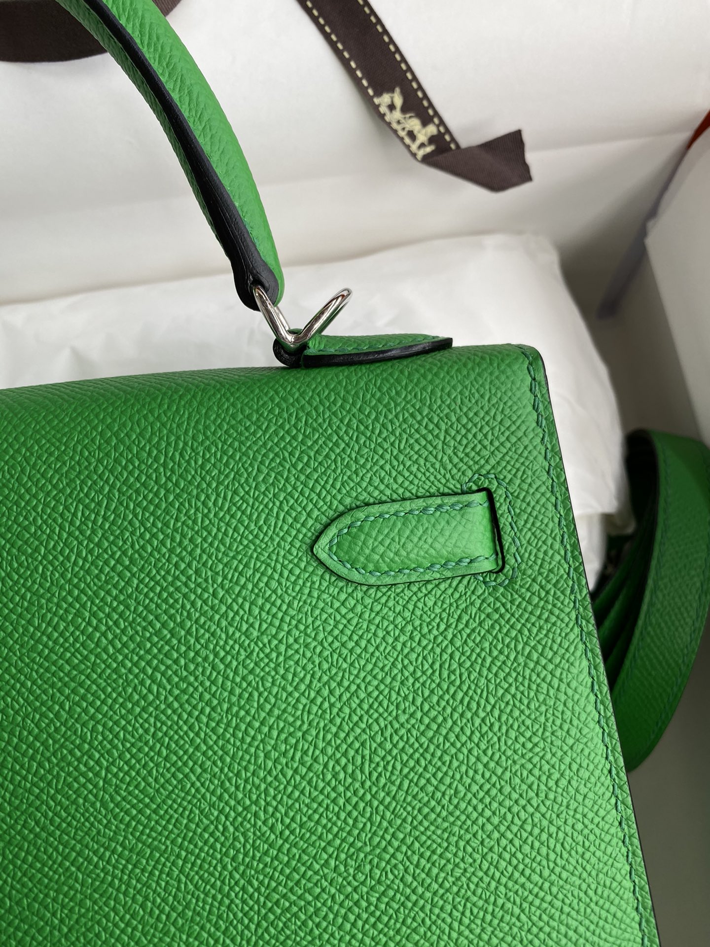 Hermes Kelly 25cm Handbag Shoulder Bag in Green Bombou Epsom Leather